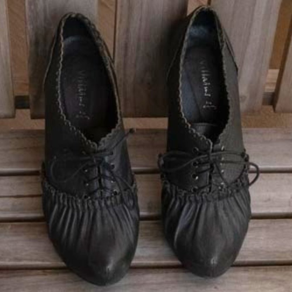 Y2K David Engel Villains SF Black Leather Platform Shoes womens 8.5